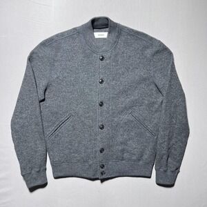 Buck Mason Merino Wool Varsity Jacket Mens Small Gray Knit Black Button